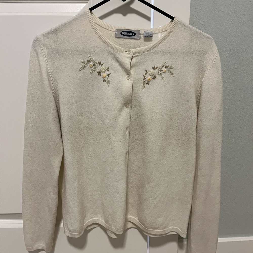 Old Navy Cream Cardigan with Floral Embroidery